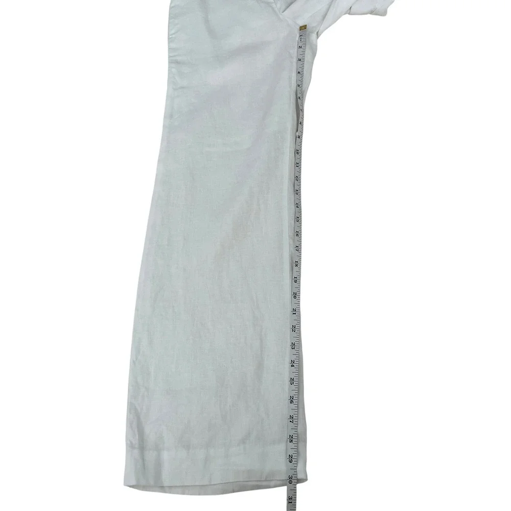 COS White 100% Linen Wide Leg Elastic Pull On Pants 2 Coastal Beach Minimalist
